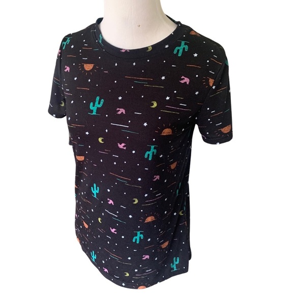 Modern Lux Black Crewneck Cactus Sun Moon Short Sleeve T-Shirt Size XS - Picture 2 of 9